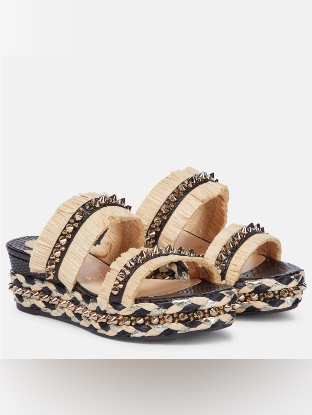 Christian Louboutin Black & Beige Voltinoudou 60 Wedge Sandals size 37 - Picture 2 of 12